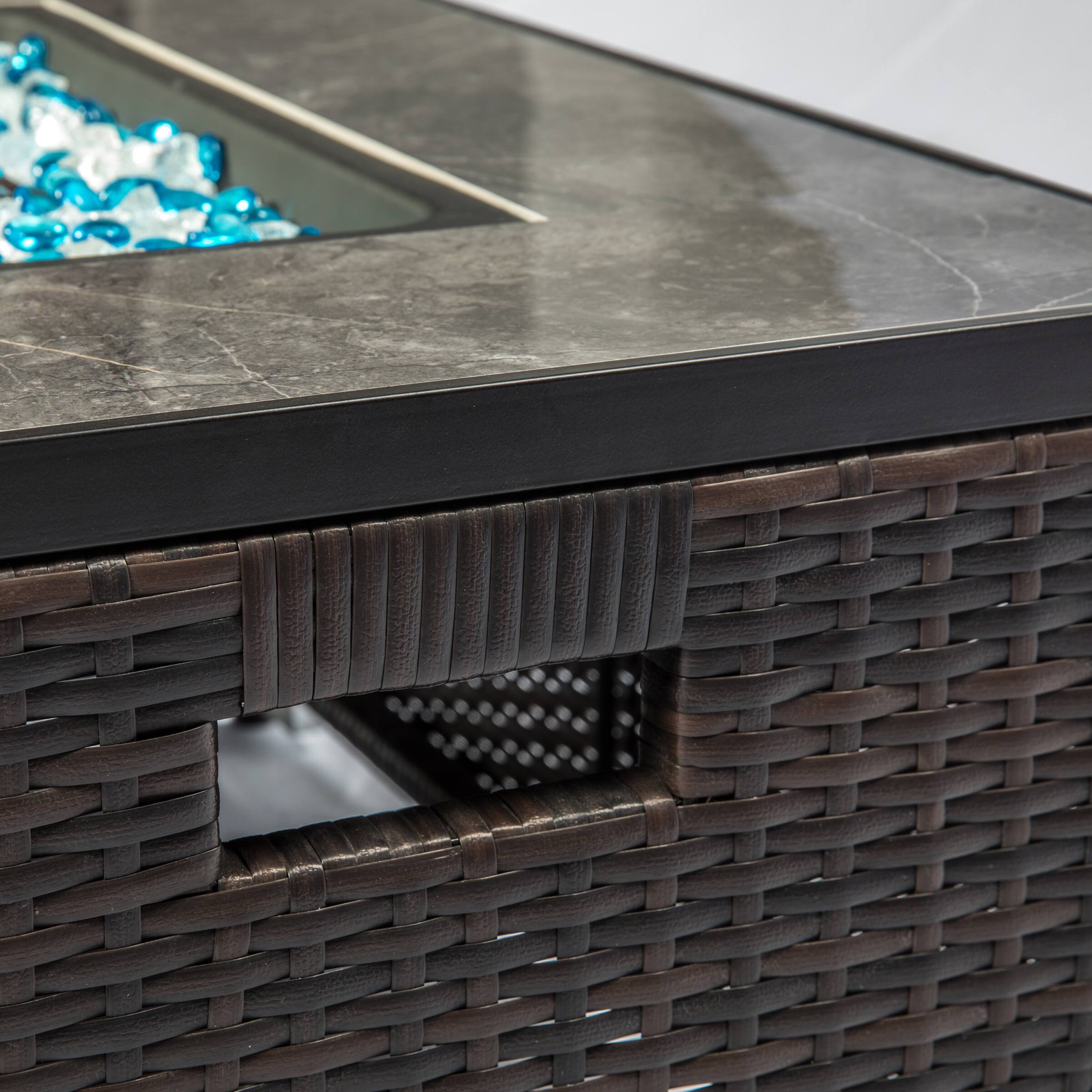 Back. Lirago - 32" Propane Fire Pit Table 50000 BTU Outdoor Fire Pit Table with Tile Tabletop and Wicker Base Brown - Brown.