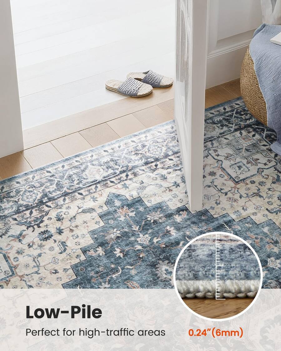 Low Profile Blue Rug Stylel Star 8x10 Washable Area Rug Low Profile Large Non Slip Backing ...