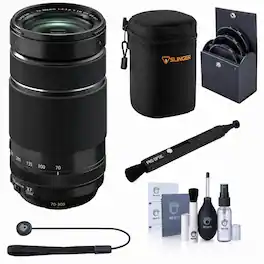 Bundle - Fujifilm - XF 70-300mm f/4-5.6 R LM OIS WR Lens, Black, with 67mm Filter Kit, Soft Lens Case Medium, Lens Cap