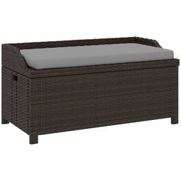Resenkos - Wicker Bench with Storage & Cushion, Outdoor Seating, Storage Bench with Cushion for Patio Deck - Gray