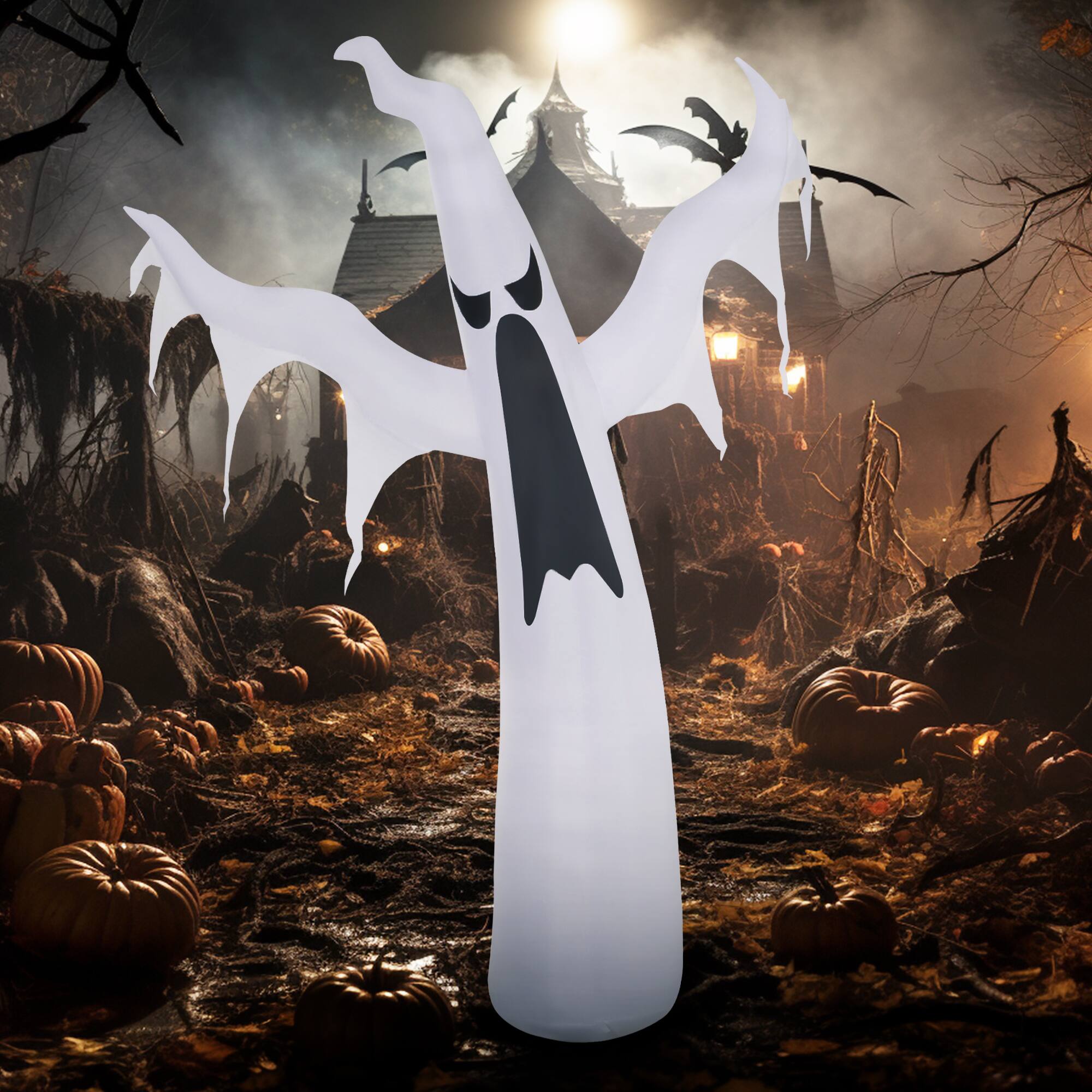 Alt View 1. Homcom - 6' Tall Halloween Inflatables Outdoor Decorations White Ghost, Light Up Blow Up Yard Decor with LED Light - White.