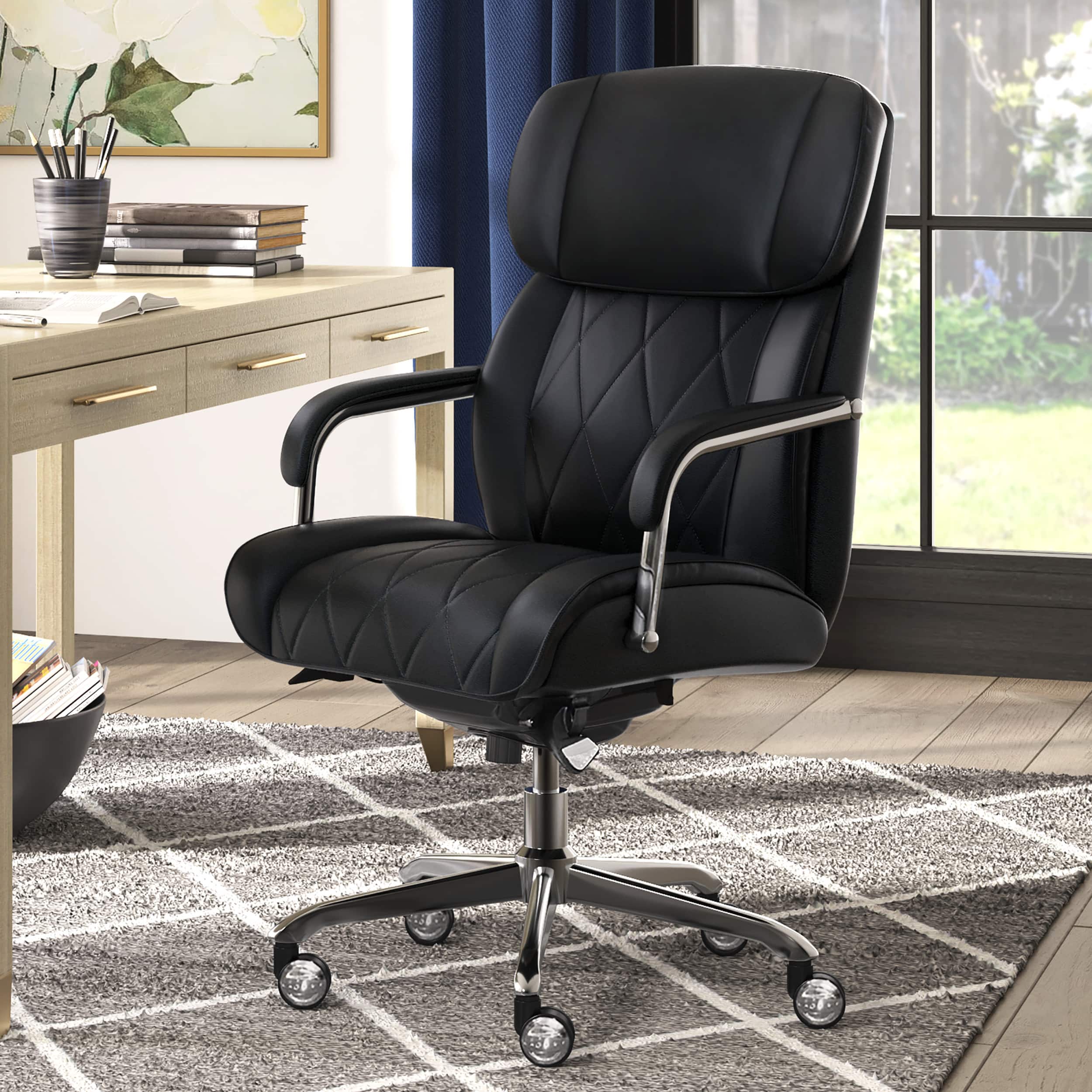 Alt View 22. La-Z-Boy - Comfort and Beauty Sutherland Diamond-Quilted Bonded Leather Office Chair - Midnight Black.