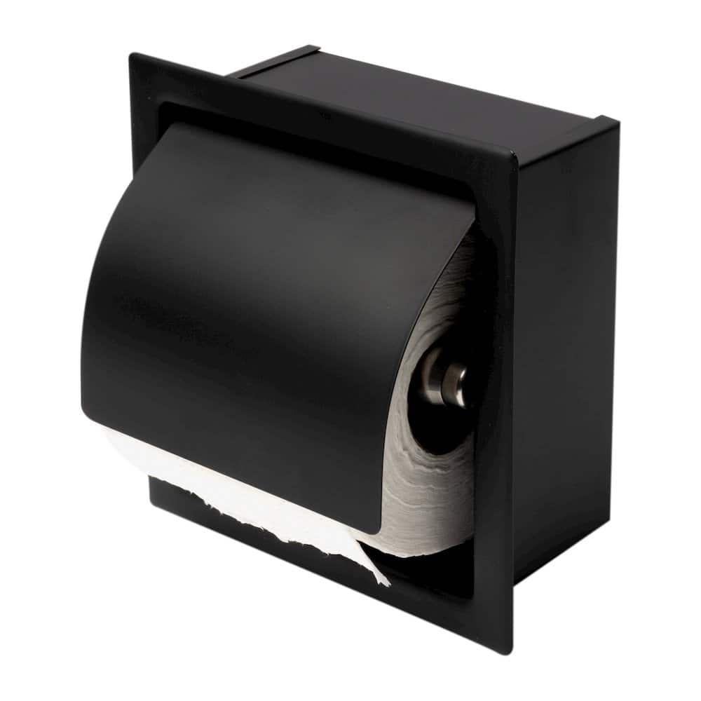 Alfi - Matte Stainless Steel Recessed Toilet Paper Holder with Cover - Black