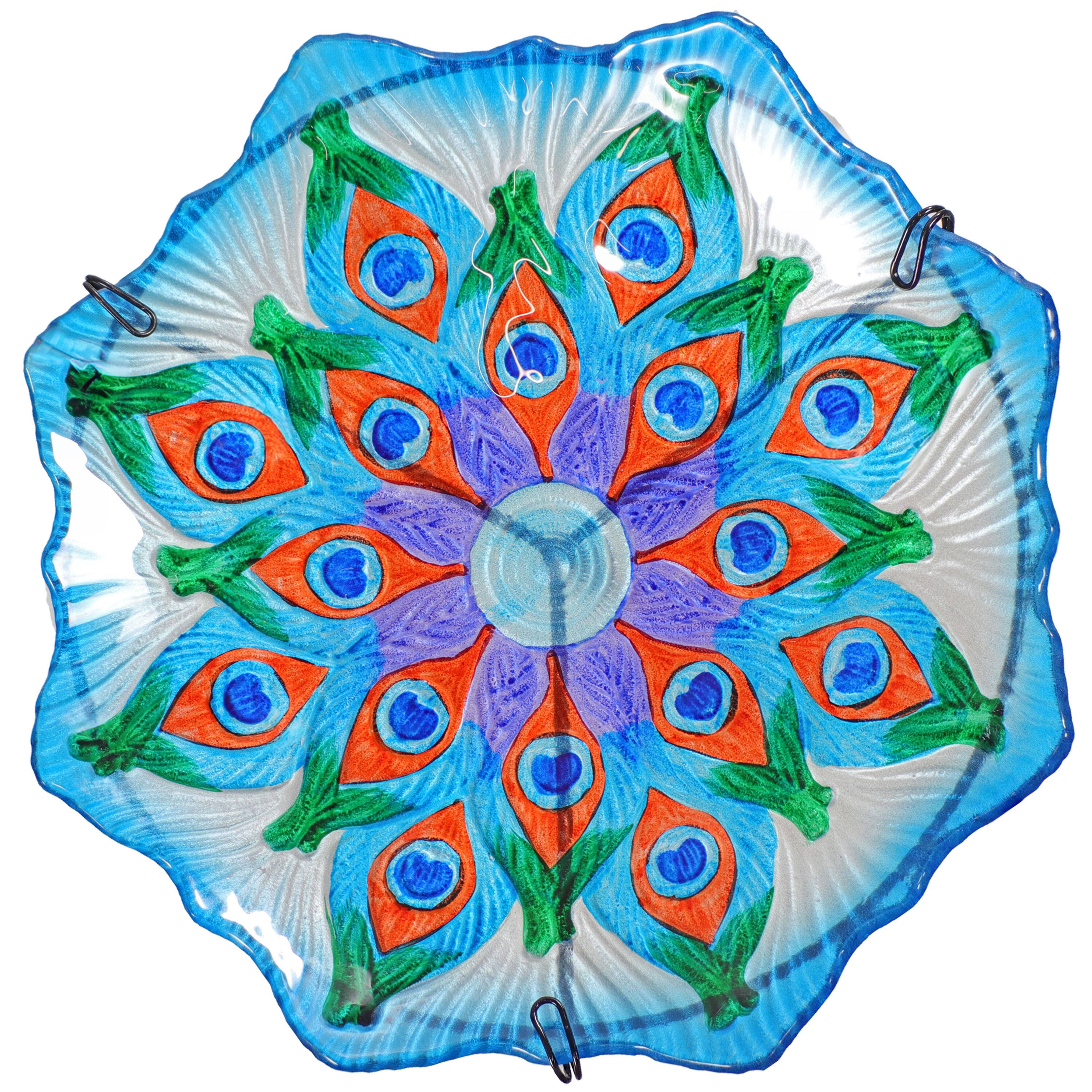 Alt View 5. Sunnydaze - Deck-Mounted/Staked Glass Bird Bath - Exquisite Feathers.