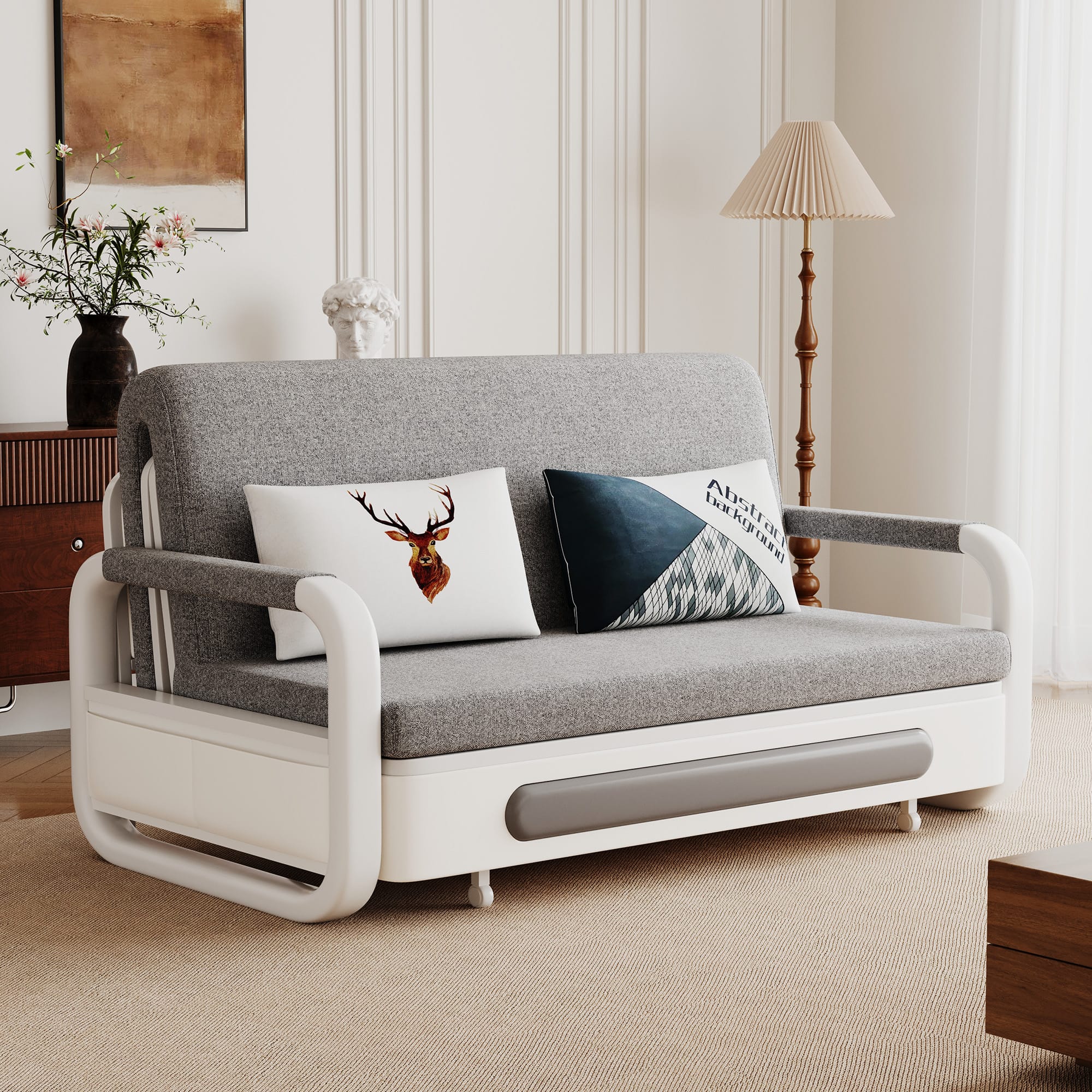 luck idea - Sofa Bed, Cotton-Linen Fabric, Removable Washable, With Storage, Metal Frame, For Living Room & Bedroom - Gray