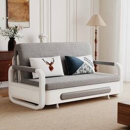 luck idea - Sofa Bed, Cotton-Linen Fabric, Removable Washable, With Storage, Metal Frame, For Living Room & Bedroom - Gray