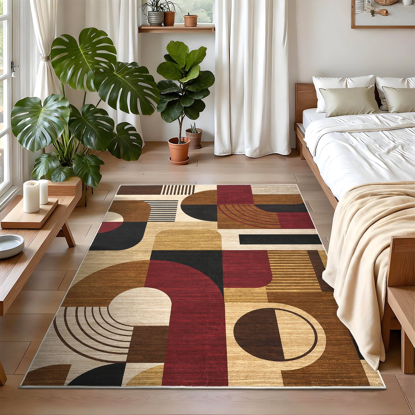 Alt View 6. Acekool - Modern Geometric Area Rug for Bedroom Non Slip Non Shedding Machine Washable Low Pile Carpet for Living Room Bathroon - Red.