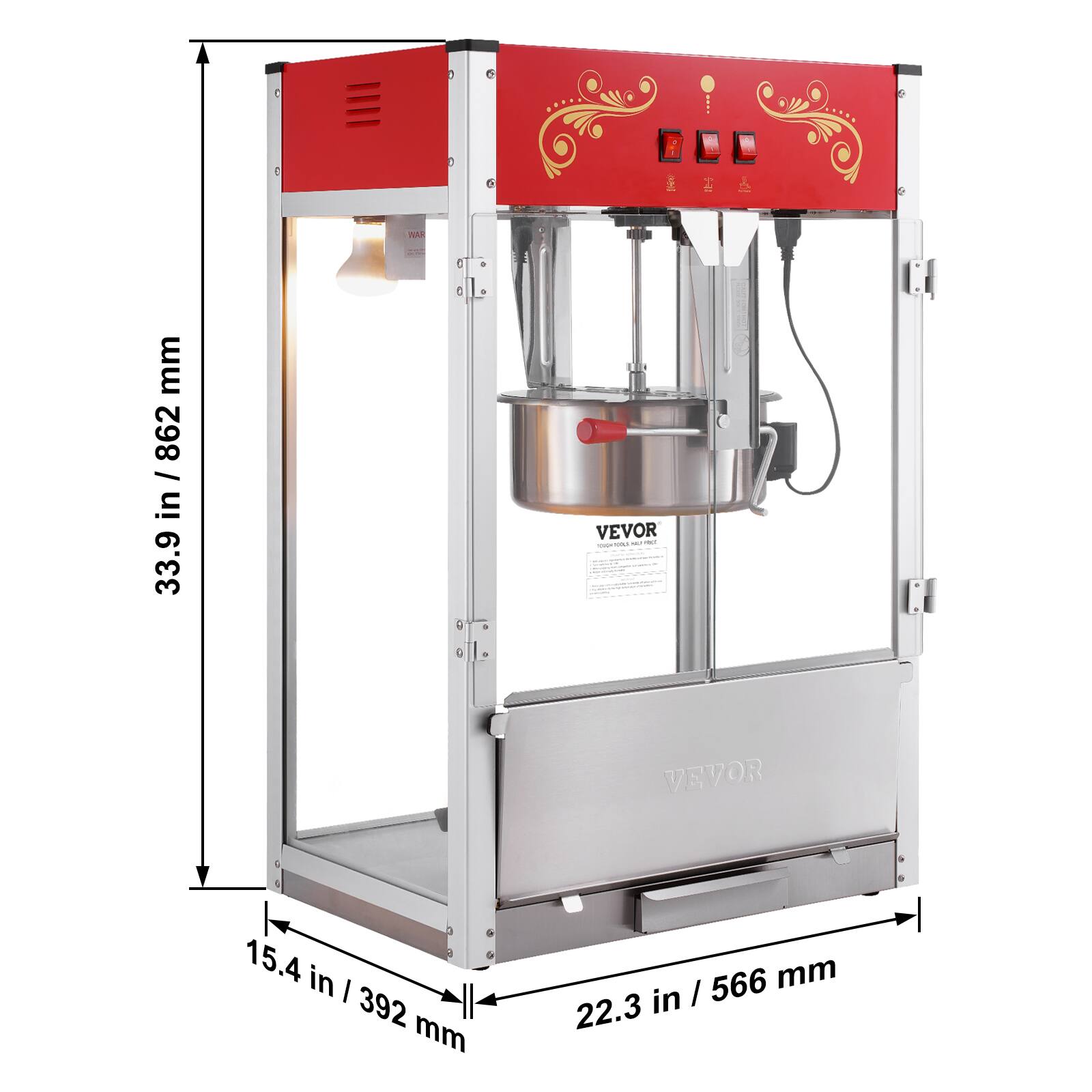 - mm / in / 862 in 33.9
- VEVOR TOOLS OU FOOD
- VEVOR
- 15.4 in / 392 mm
- / 566 mm 22.3 in