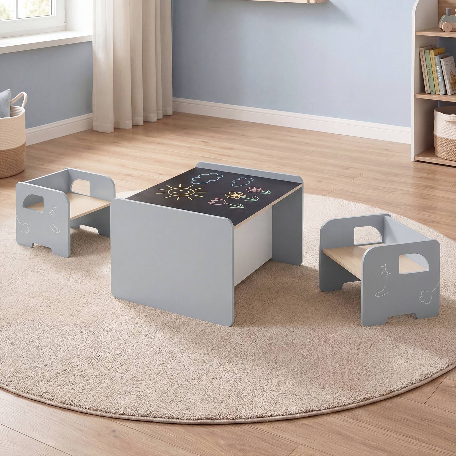 Alt View 2. Costway - Costway 3 PCS Kids Table and Chair Set, Space-saving Toddler Table and 2 Chairs - Gray.