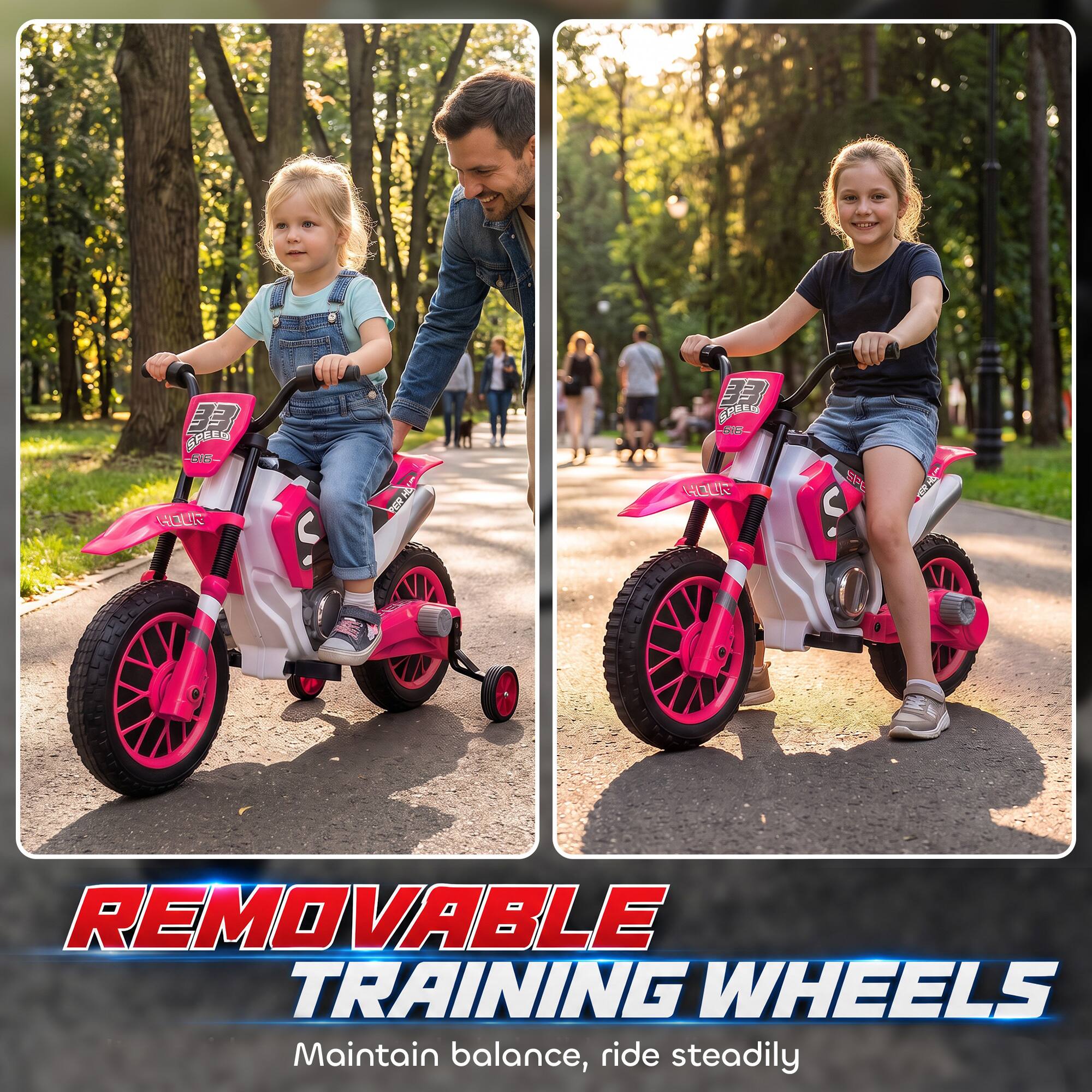 Aosom Kids Motorcycle with Dual Motors, Training Wheels, Rear ...
