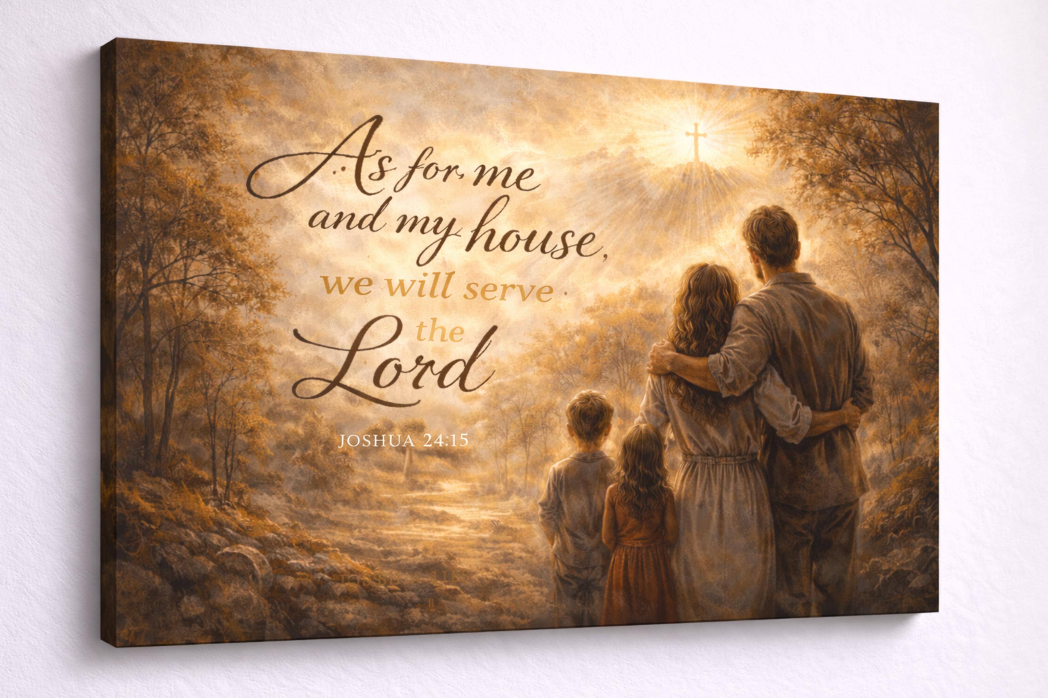 FC Design - Large Golden Color Family Devotion Canvas 24x36" Ready-to-Hang Religious Art Painting Home Wall Decor - MultiColor