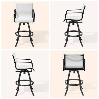 Alt View 4. Crestlive Products - Crestlive Products Sunbrella Set 2 Black Aluminum Frame Swivel Bar Stool Chair White Texteline Mesh Seat - White-2PC.