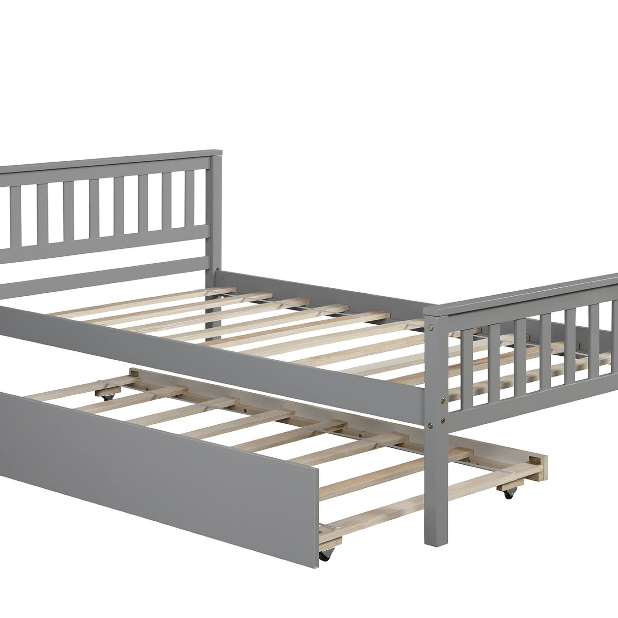 Alt View 7. GOODSILO - Space-Saving Twin Platform Bed Frame with Pull-Out Trundle and Headboard for Compact Living Areas - Grey.
