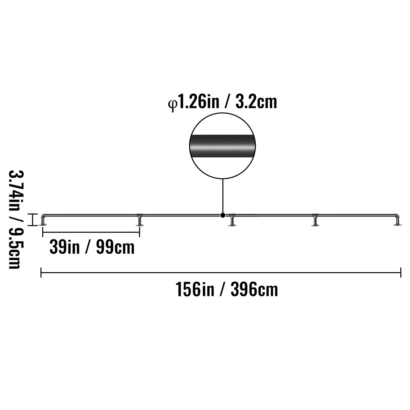 - Diameter: 1.26in / 3.2cm
- Height: 3.74in / 9.5cm
- Length: 39in / 99cm
- Total Length: 156in / 396cm