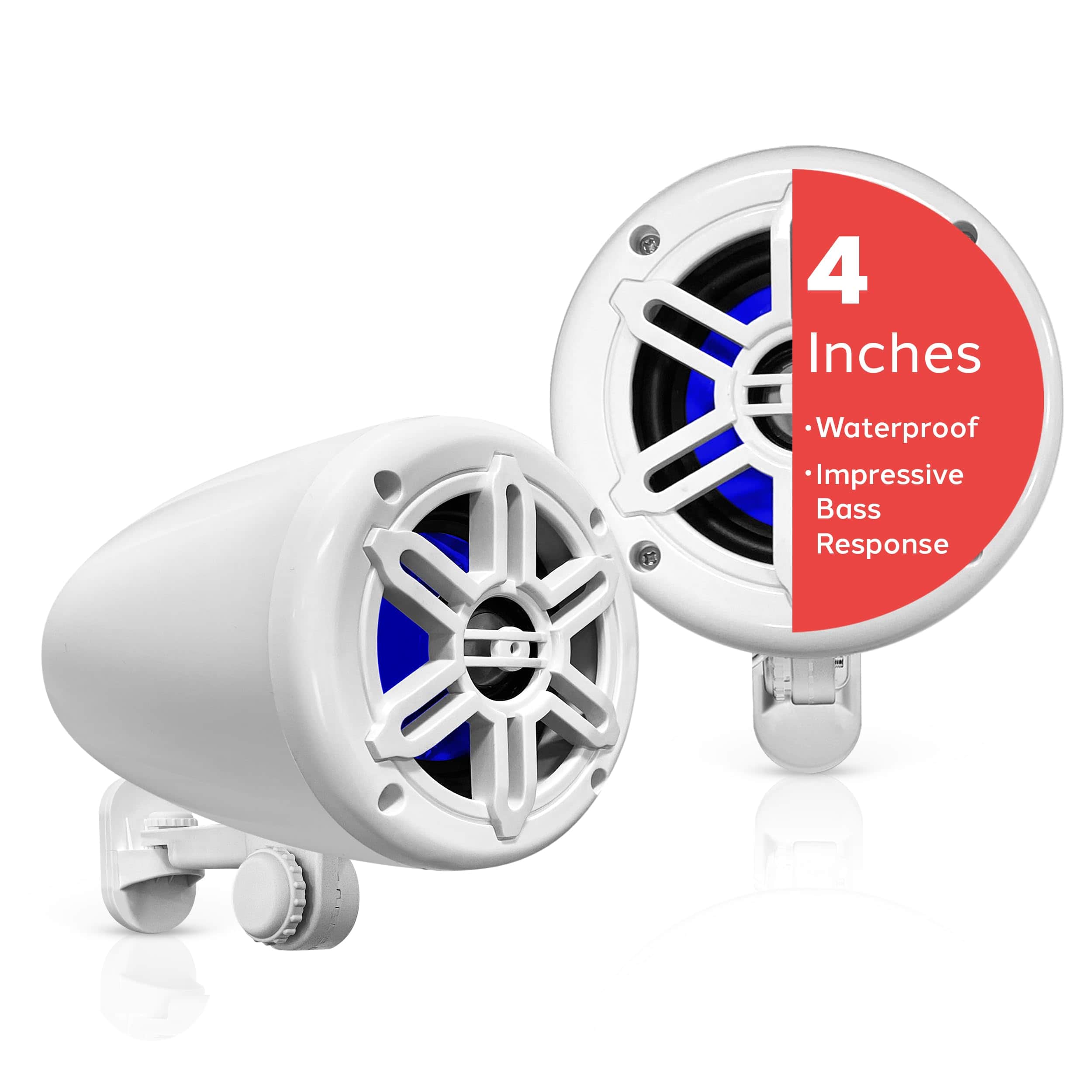Cedar Assembly - 4" Waterproof Off-road Speakers - 2-way Marine Grade Box System With Rotatable Bracket Full Range Stereo - White