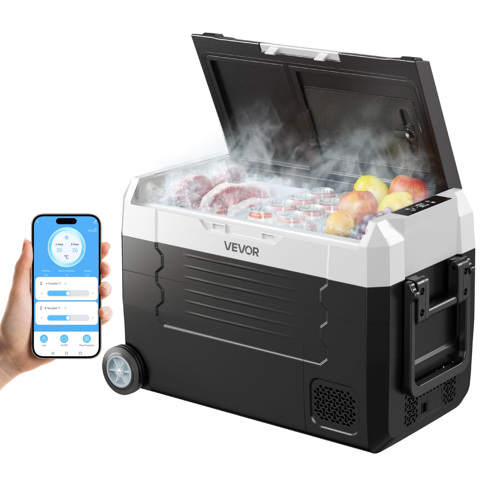 VEVOR - Car Refrigerator, DC 12/24V AC100-240V Compressor Electric Cooler, -4°F to 68°F Truck Refrigerator with APP Control - Black