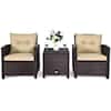 Front. Costway - 3PCS Patio Rattan Furniture Set Cushioned Conversation Set Sofa Coffee Table - Beige.