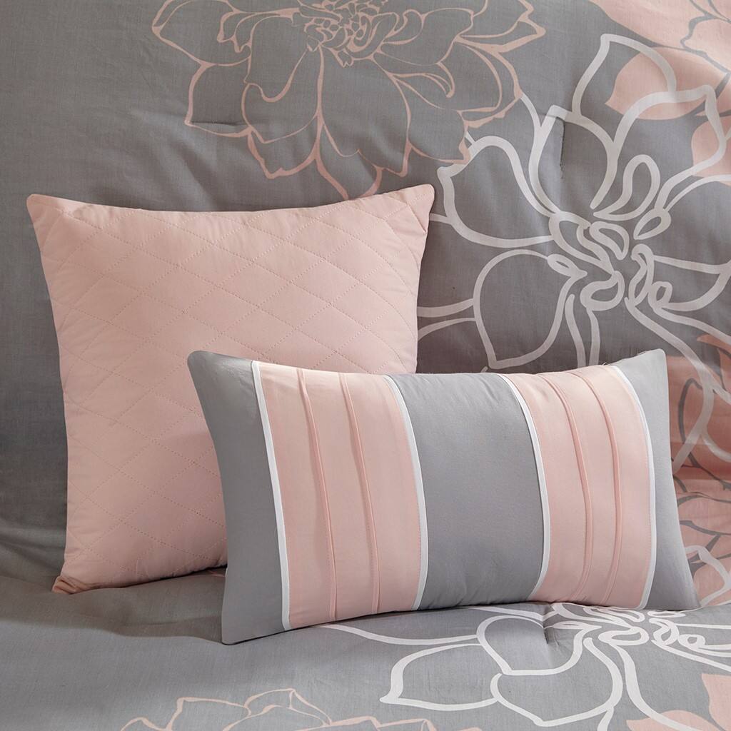 Angle. TinyHomie - Printed Cotton Sateen Comforter Set Grey/Peach Twin/Twin XL - Grey and Peach.