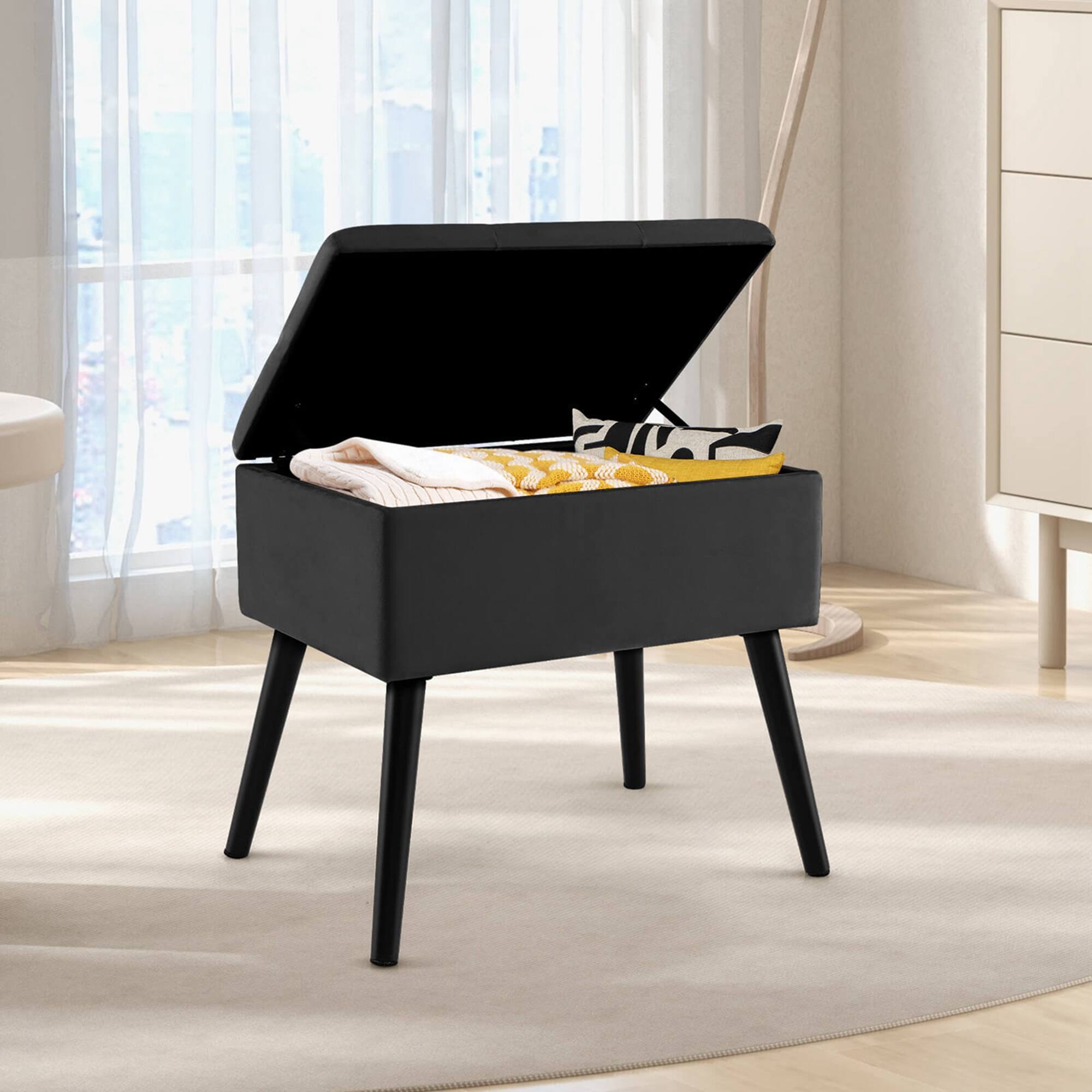 Alt View 5. Costway - Costway 1 PCS Velvet Storage Ottoman Tufted Flip Top Vanity Stool Footrest with Wood Legs - Black.