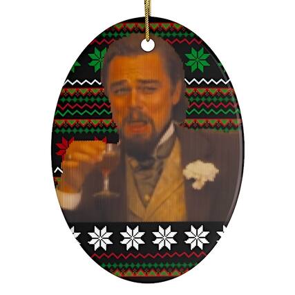 Front. OrnamentallyYou - Laughing Leonardo DiCaprio Meme Christmas Ornament - Multi-colored.