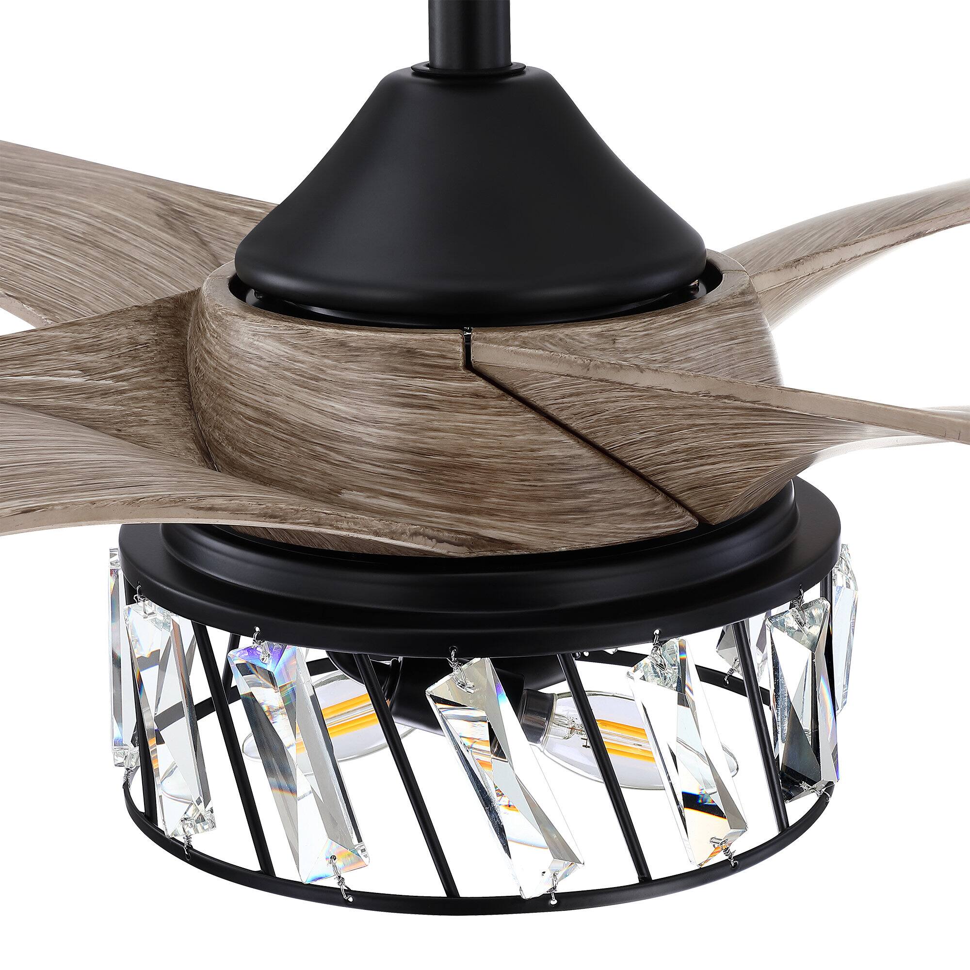 Alt View 6. Parrot Uncle - 52" Farmhouse ABS 4-Blade Indoor Crystal Ceiling Fan with Remote - Black.