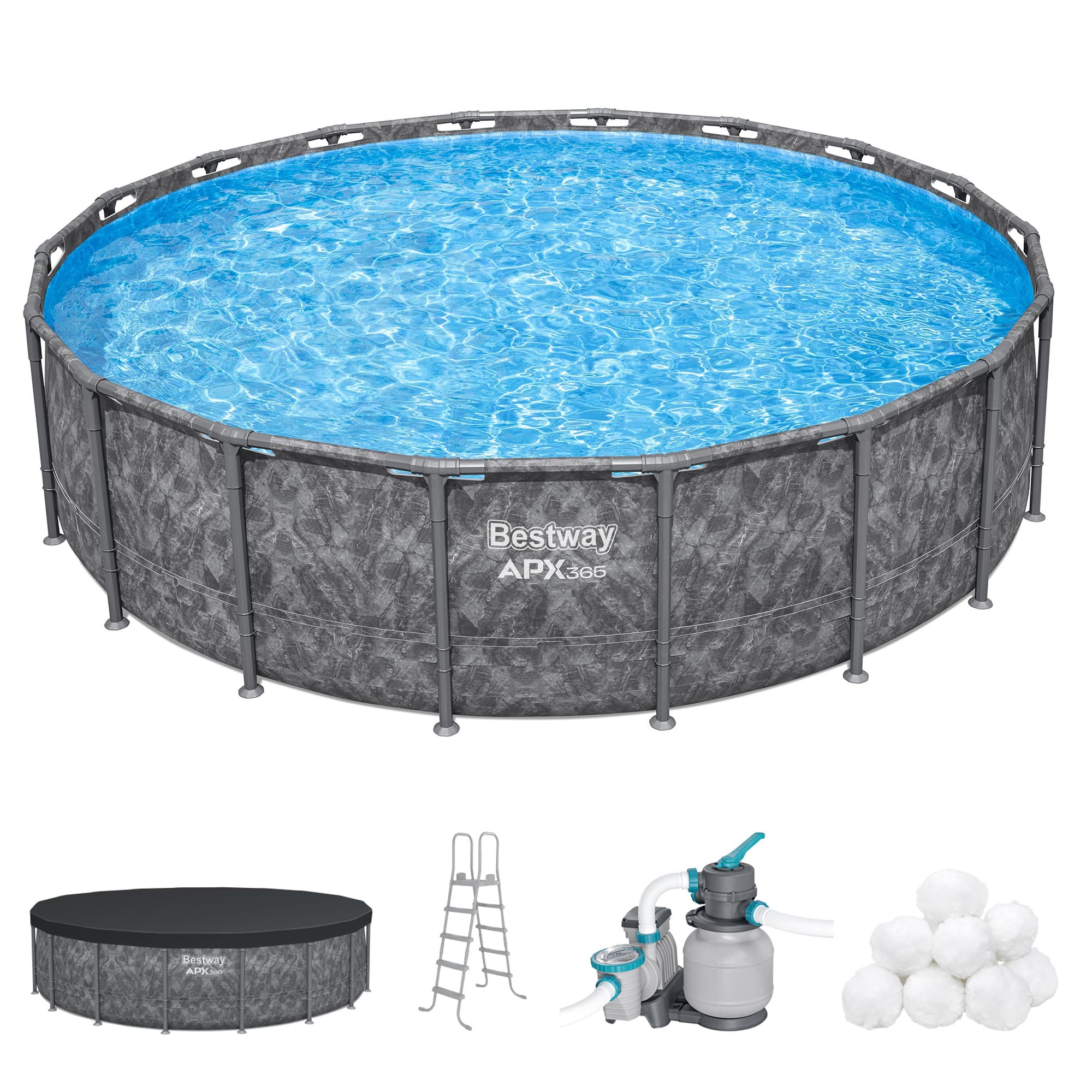 Bestway - APX 365 18'x52" Round Above Ground Swimming Pool Set with Pump & Ladder - Gray