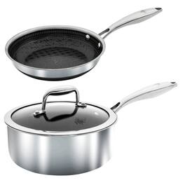 Hell's Kitchen - Hybrid 3-Piece Pot and Pan Starter Set with Lid - Stainless Steel