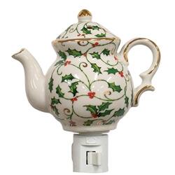 BreeBe - Porcleain Holly & Berries Tealight Nightlight - White, Red, Green