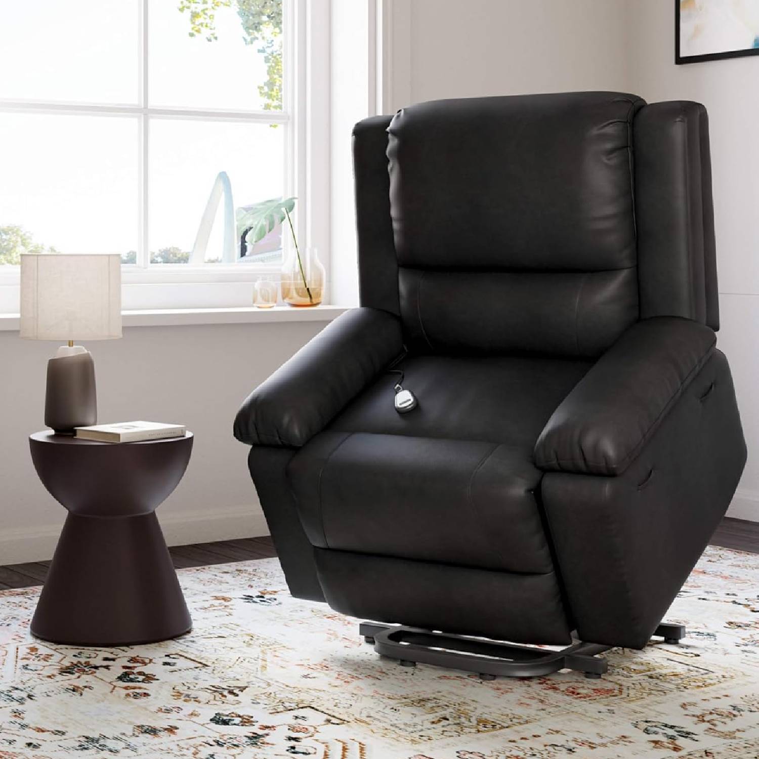 Front. GARVEE - 37.4" Electric Power Lift Recliner Chair with Heat Massage Function, Black - Black.