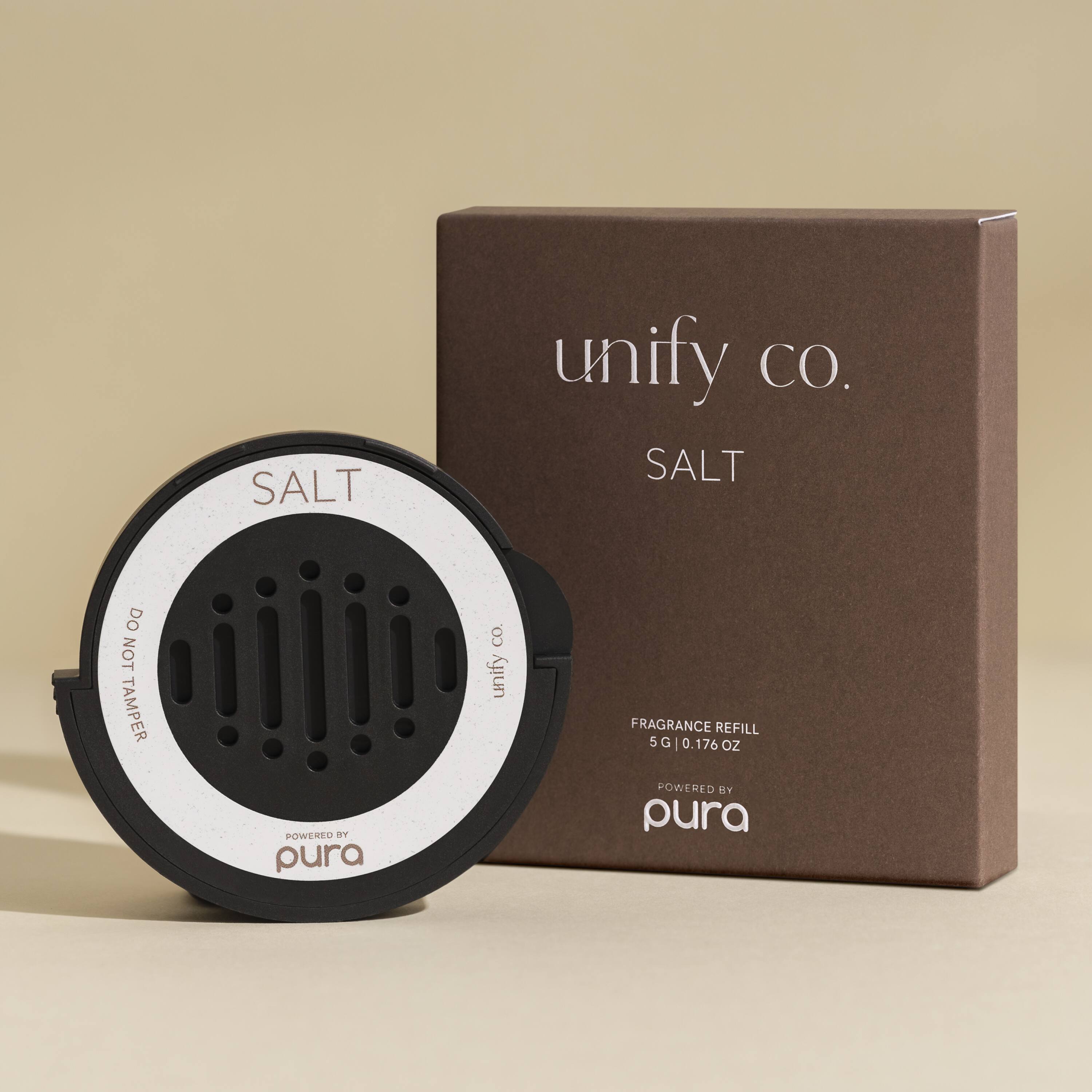 SALT unify CO. SALT DO NOT TAMPER POWERED by pura CO. unify FRAGRANCE REFILL 5 G | 0.176 oz POWERED by pura