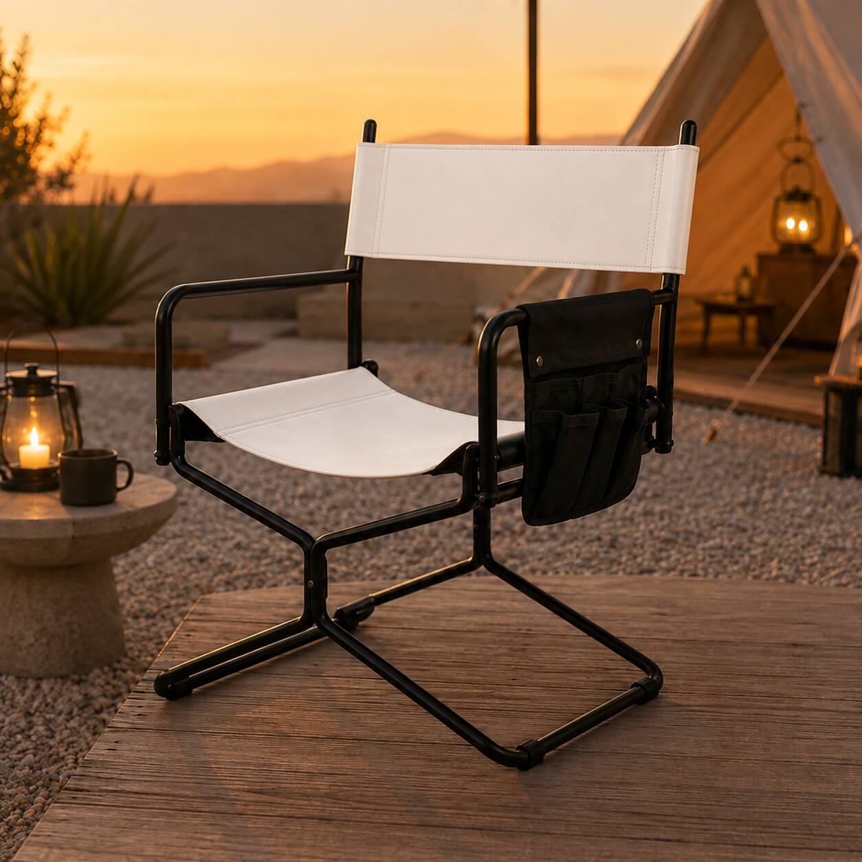 Angle. Anysun - 21" Leather Heavy Duty Folding Camping Chair for Adults – Portable Outdoor Seat for Lawn, Fishing, Courtyard & Daily Use - White.