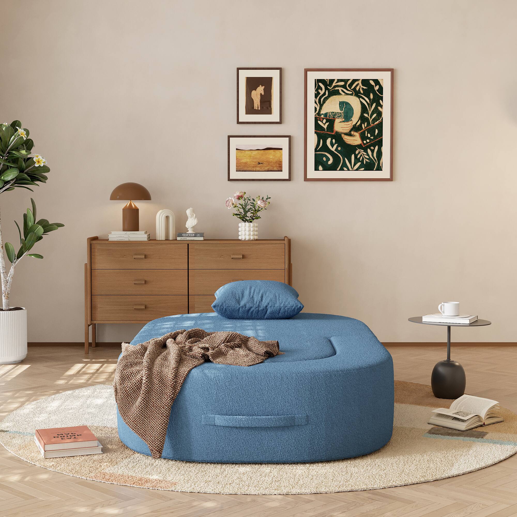 Alt View 2. Yardgrace - Boneless Sofa Chair Lounge Chair for Living Room, Modern Convertible Upholstered Sofa, Comfy Sherpa Leisure Couch - Blue.