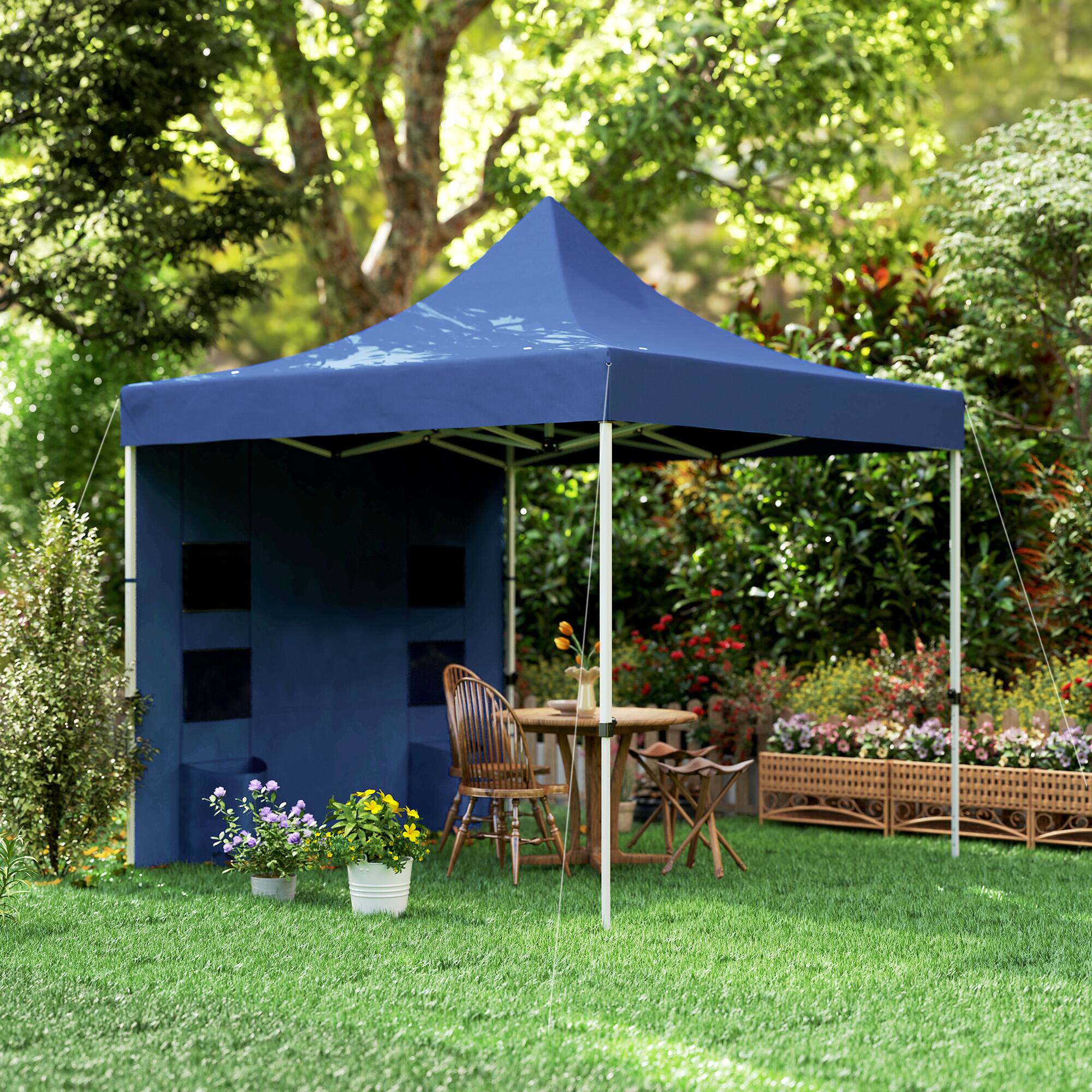 Alt View 8. Outsunny - 10' x 10' Heavy Duty Pop Up Canopy Tent with Sidewall, UPF50+ Instant Sun Shelter with Storage Pockets - Blue.