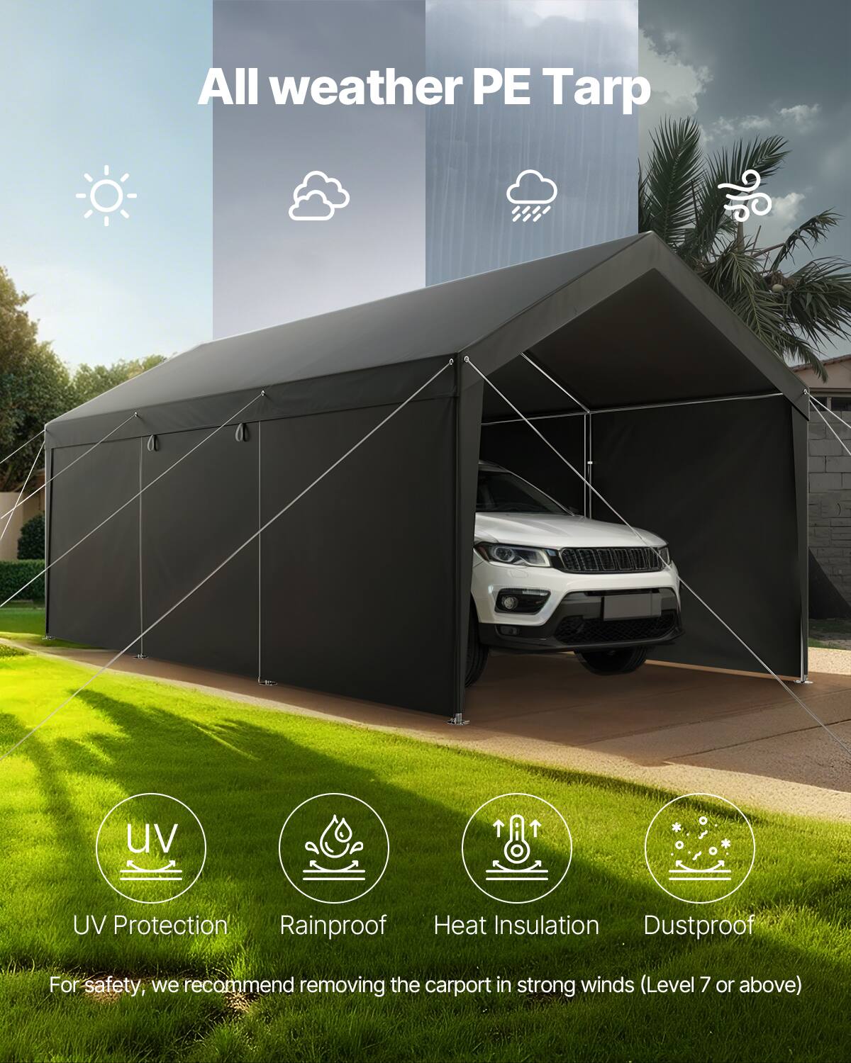 VEVOR Carport, 12 x 20 FT Outdoor Car Canopy, Potable Carport with