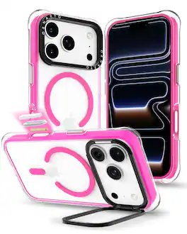 Ornarto - Air for iPhone 17 Pro Clear with Camera Stand, Compatible with MagSafe, Built-in Air Phone Case - Hot Pink