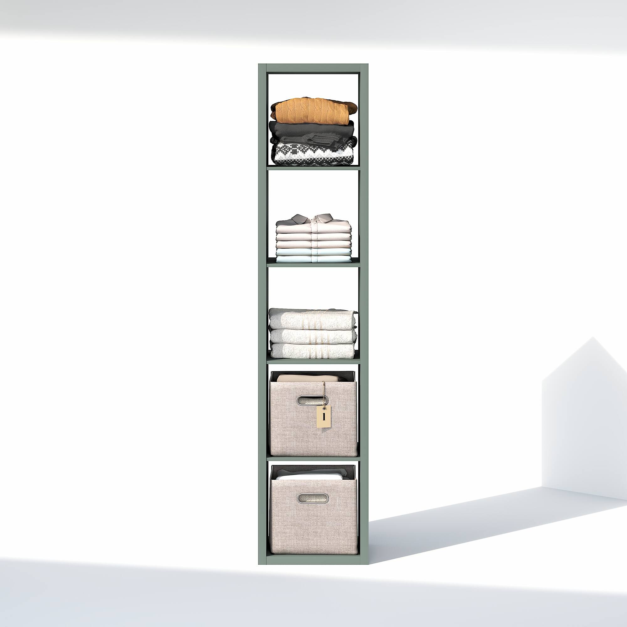 Alt View 3. Furinno - CUBIC Closet Organizers, 5-Cube Modular Organizer, Open Shelf, Extra Thick Frame, for Wardrobe, Bedroom, Living Room - Sage Green.