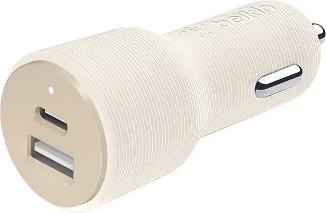 Front. Belkin - Belkin Signature Edition 30W Power Delivery Car Charger Type C and USB A I Color: Cream - Cream.