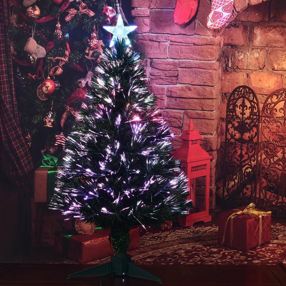 Alt View 1. RTMB - 3ft Fiber Optic Green Christmas Tree with Stand and Pre-Lit Star - 3ft Green.