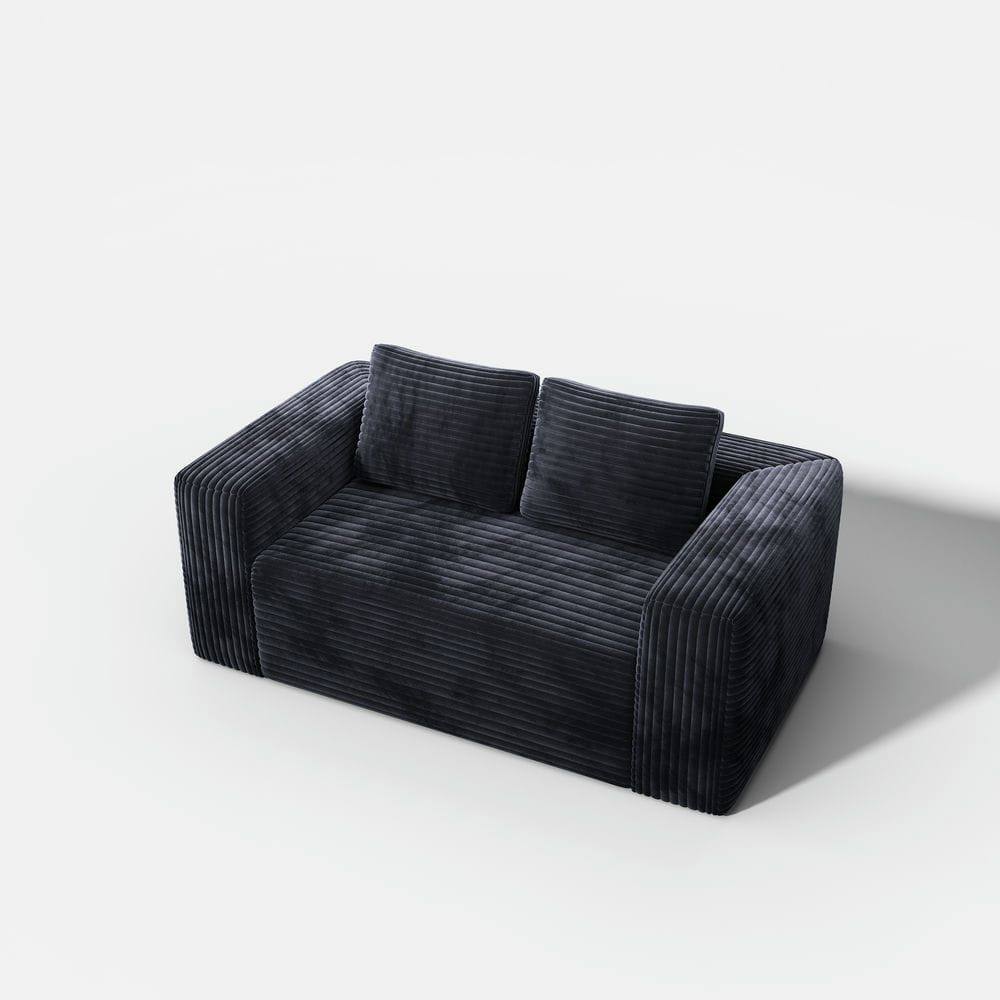 Left. Kadyn - 2-Seater Cloud Loveseat Sofa in a Box, Corduroy Memory Foam, No Assembly, Black - Black.