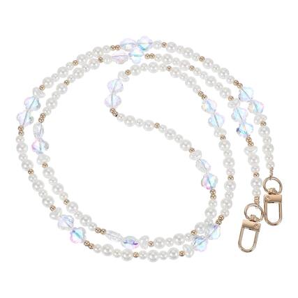 Front. Unique Bargains - Pearl Phone Chain Crossbody Lanyard, Beaded Flower Wrist Strap Universal Cell Phone Charm Hanging Rope - Gold.