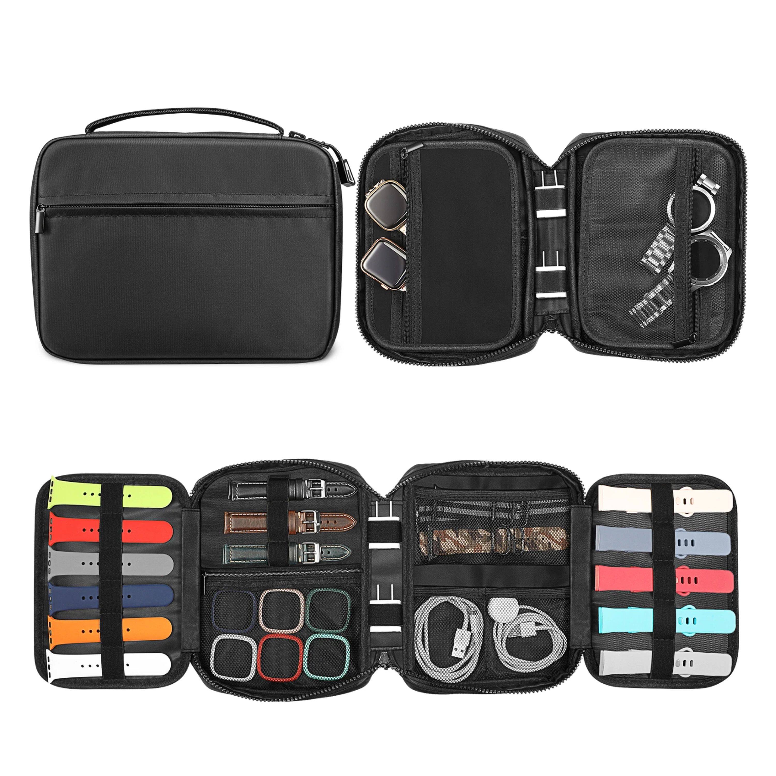 Angle. Kitcheniva - Watch Bands Storage Bag Organizer Carrying Case Black - Black.