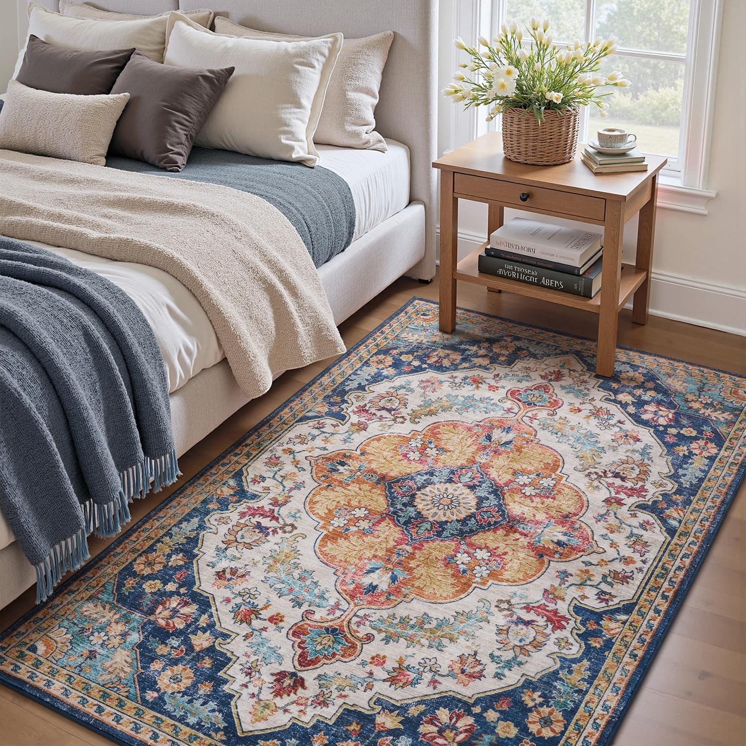 Fabibe - 3x5 Bedroom Area Rug Non Slip Washable Entryway Indoor Soft Low Pile Vintage Door Mat perfect for any featuring - Multi Color-5'x7'