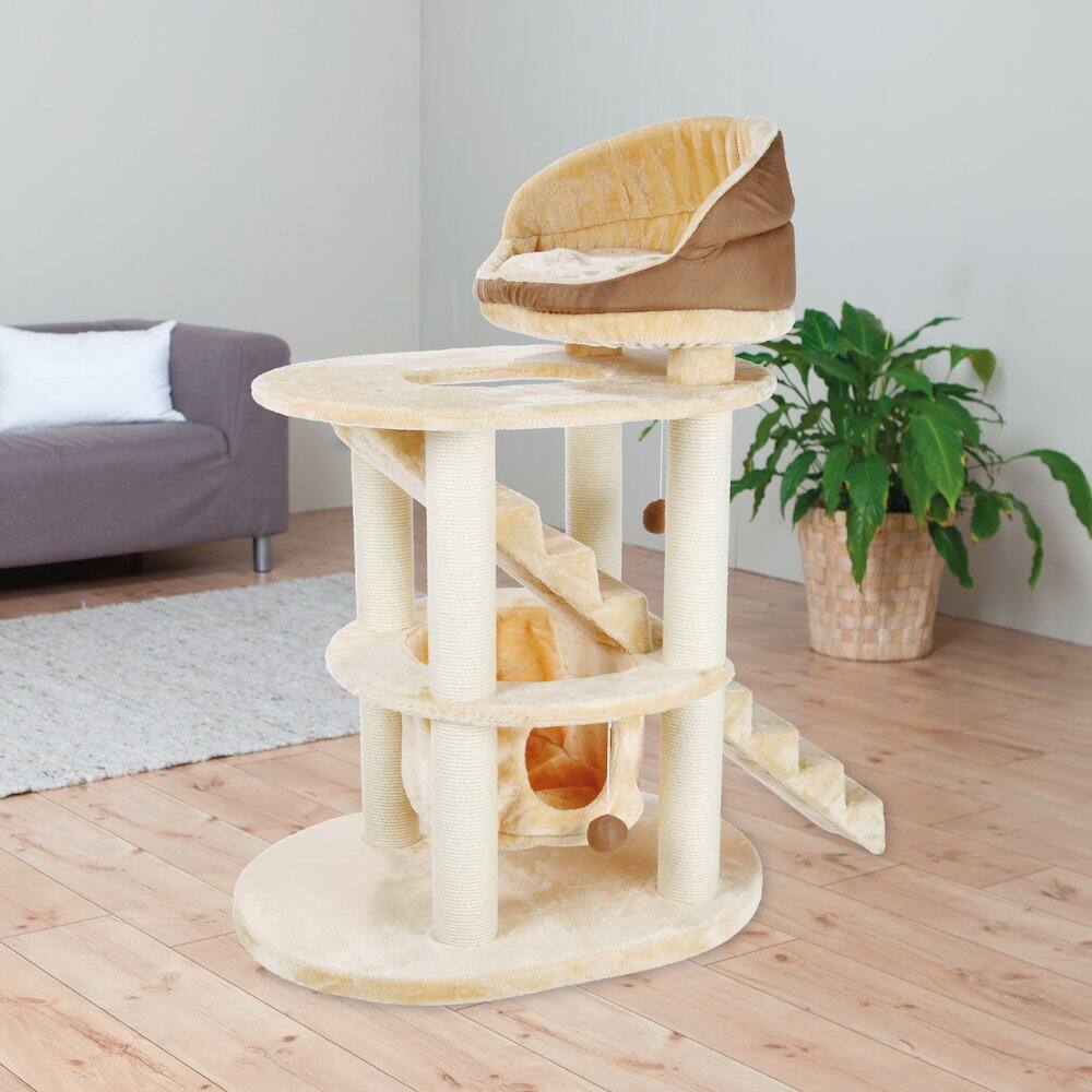 Angle. TRIXIE - Elsa Senior Plush & Sisal 4-Level 43.7" Cat Tower, Scratching Posts, Hammock - Beige.