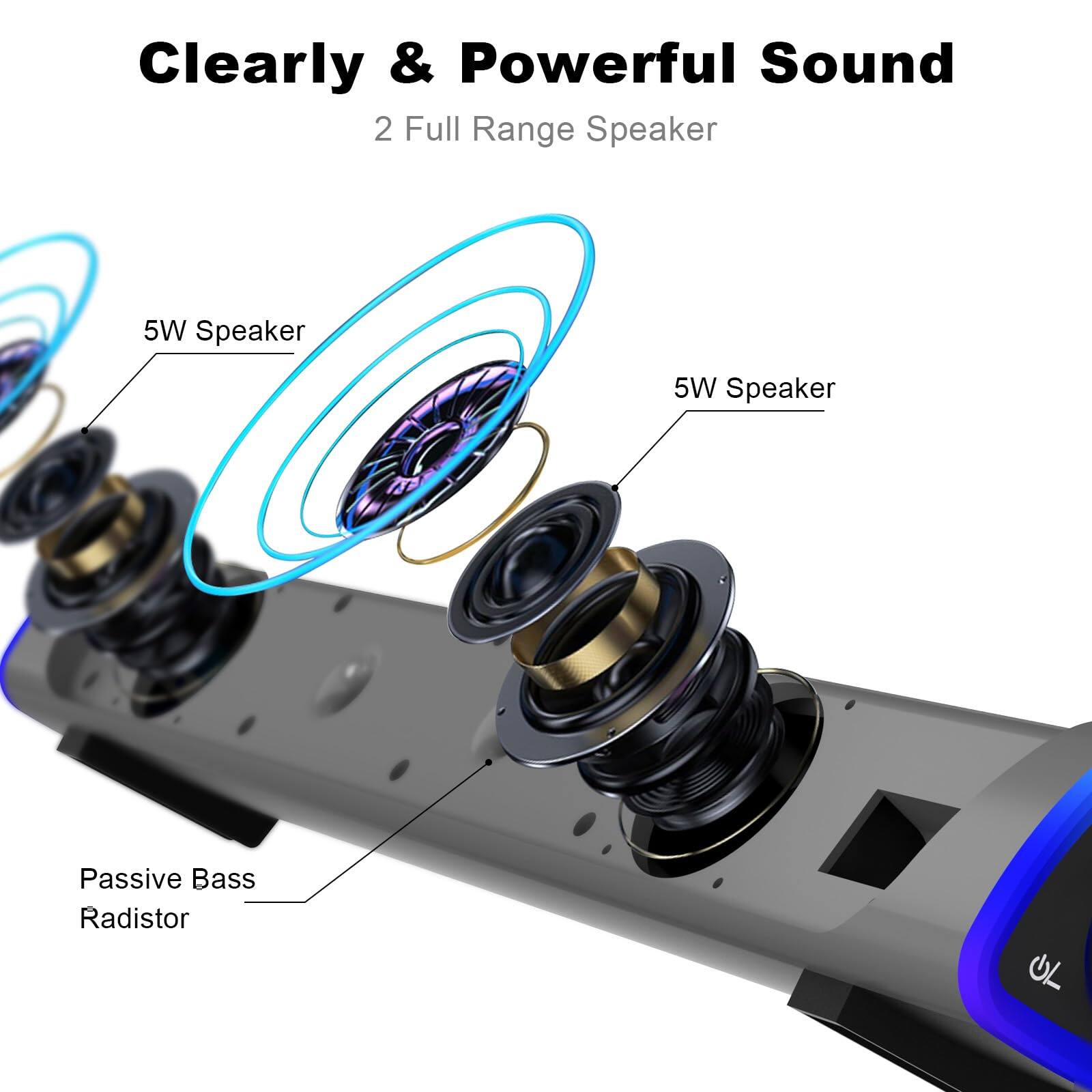 Clearly & Powerful Sound  
2 Full Range Speaker  
5W Speaker  
5W Speaker  
Passive Bass Radistor
