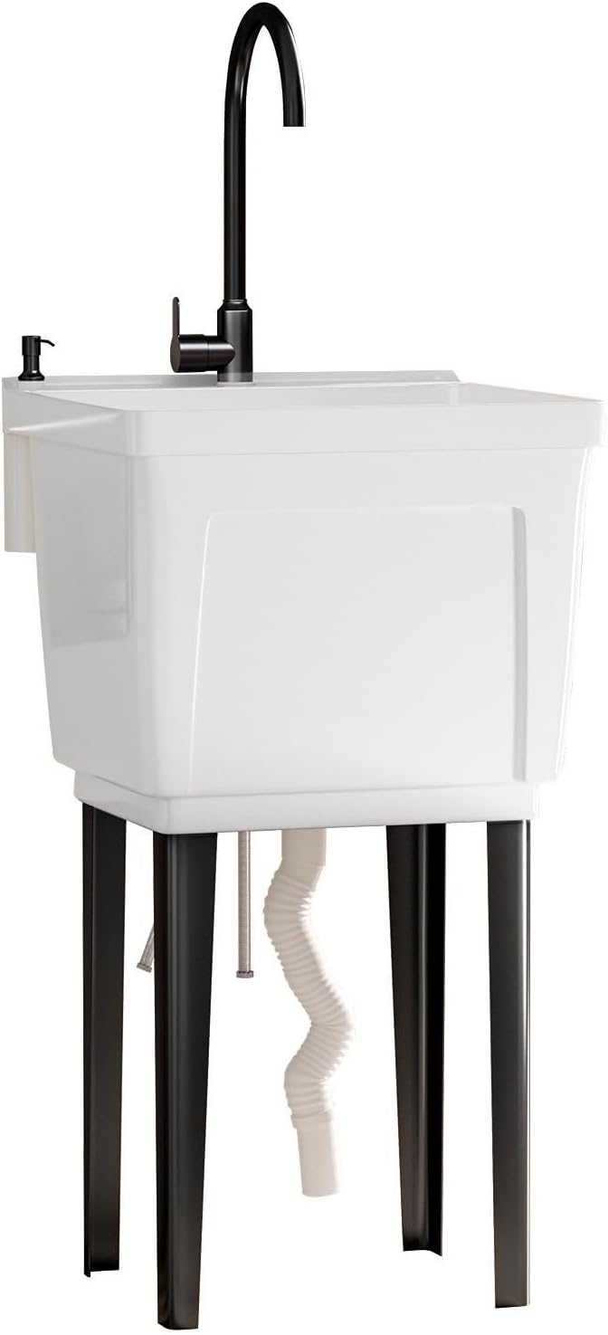 Front. Circus Cirle - 18-Gallon Utility Sink with Hot/Cold Stainless Steel Faucet - White.