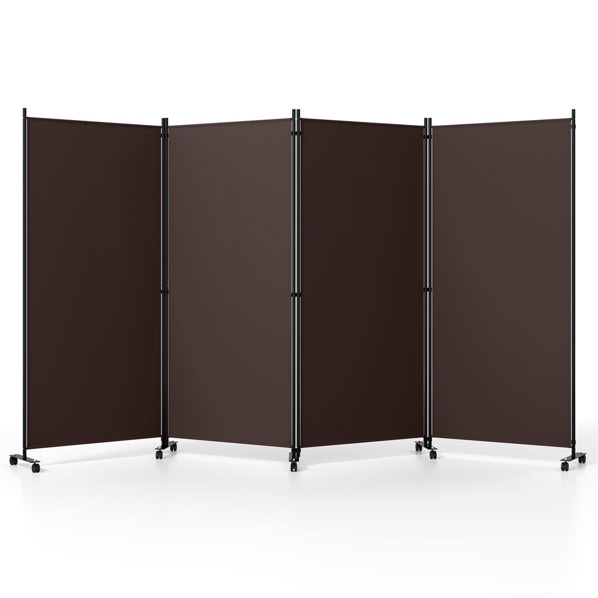 Front. Boyel Living - 4 Panel Folding Privacy Screen Room Divider with Wheels-Brown - Brown.