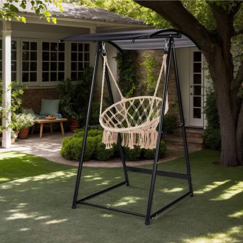 Alt View 8. Winado - 6FT Hammock Chair Stand Only with Canopy, Heavy Duty Hammock Stand with 3 Hooks, Max Load 660lbs for Outdoor Garden - Black.