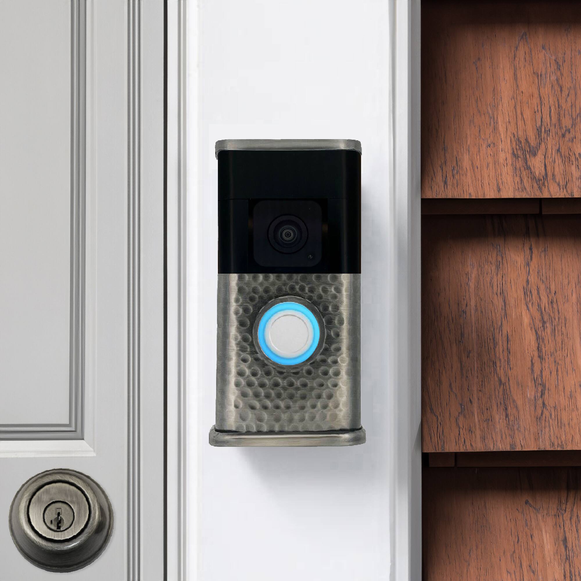 Alt View 3. Michael Healy - Hammered Video Doorbell Cover (Ring 3, 3 Plus, 4, Battery Plus and Battery Pro) - Antique Pewter.