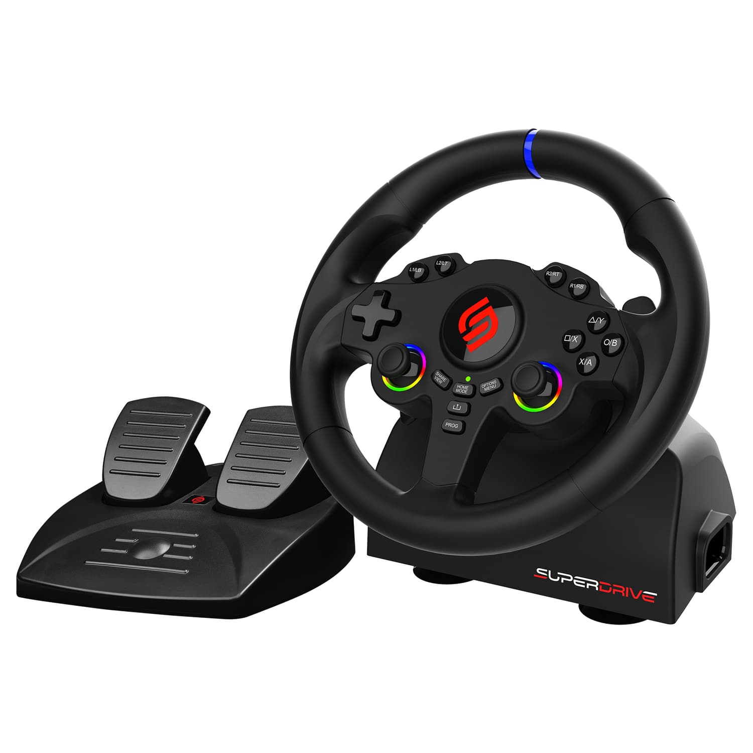 Subsonic - 220 RS-5 Racing Wheel with Pedal Set, Dual LED Sticks for PS5, PC - Black