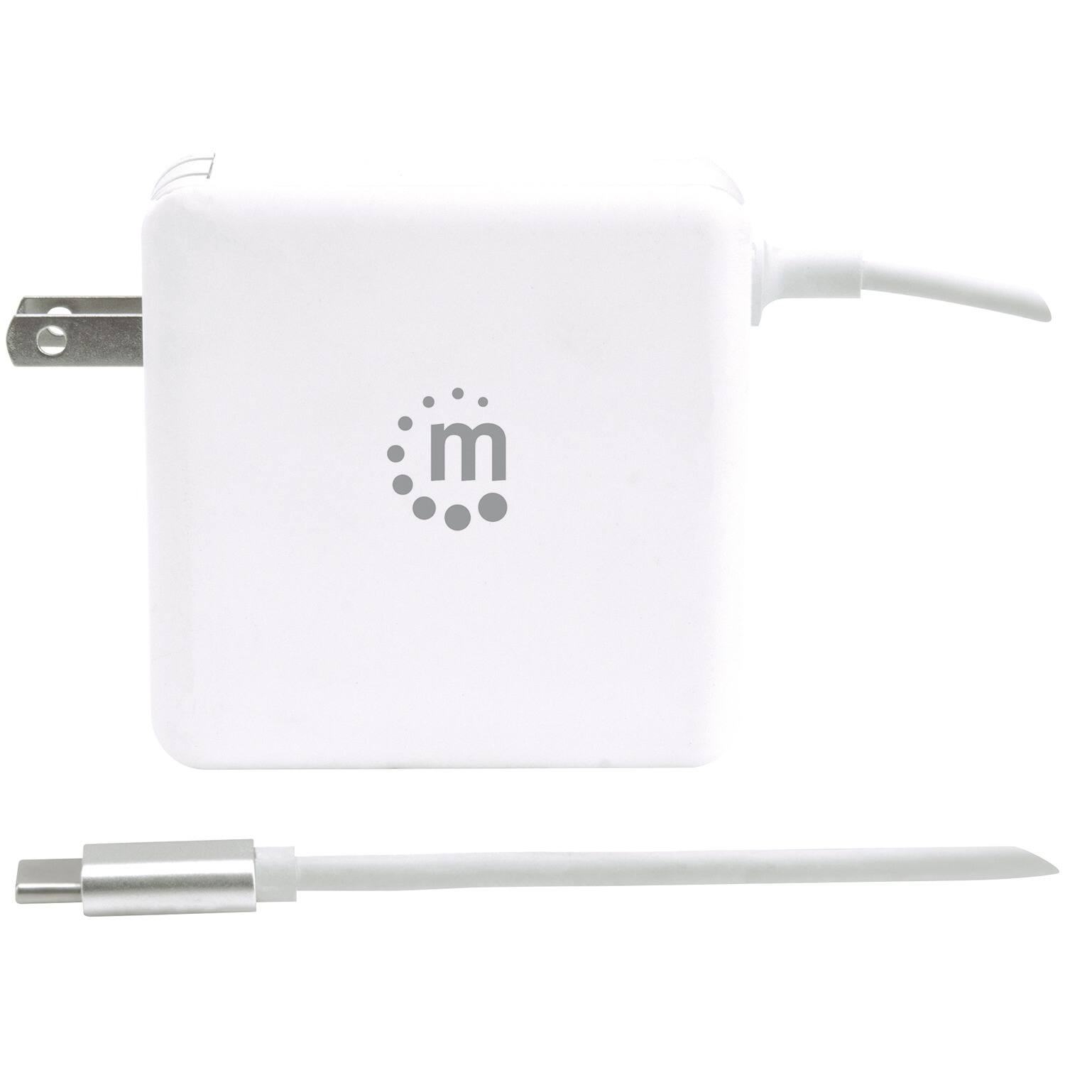 Left. Manhattan - Manhattan 180245 60-watt Power Delivery Wall Charger With Built-in Usb-c Cable - white.